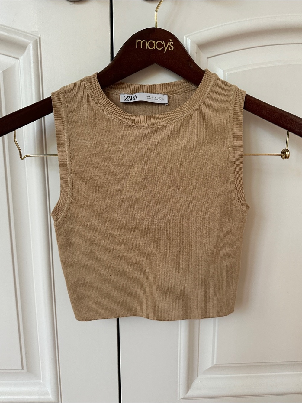 ZARA Camel Sleeveless Knit Crop Tank